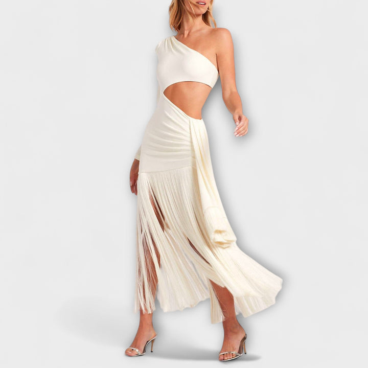 Eye-catching maxi dress with cutouts and fringes