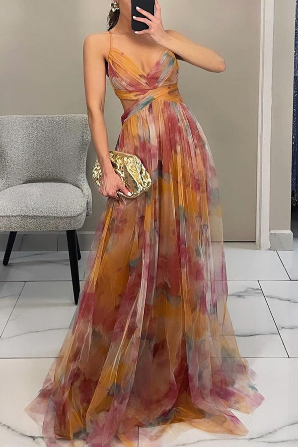 Mariah – Floral Lace-Up Maxi Dress