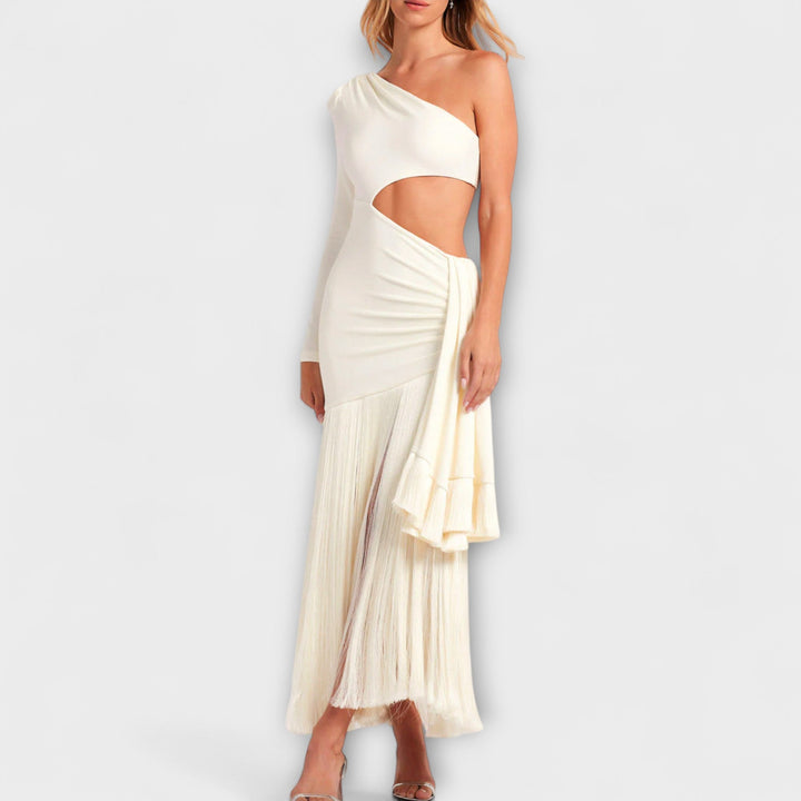 Eye-catching maxi dress with cutouts and fringes