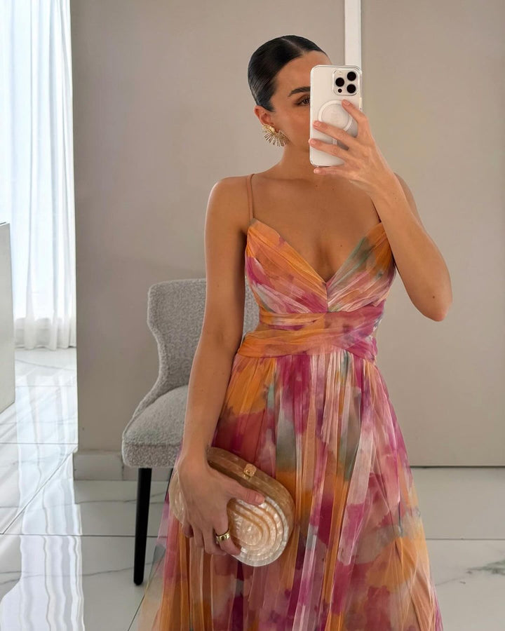 Mariah – Floral Lace-Up Maxi Dress