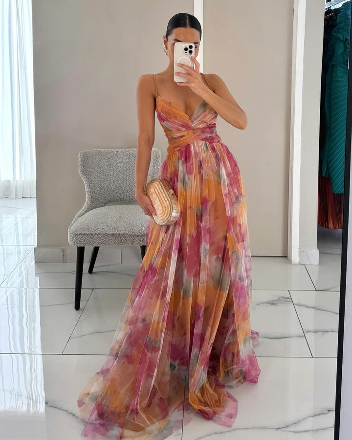 Mariah – Floral Lace-Up Maxi Dress