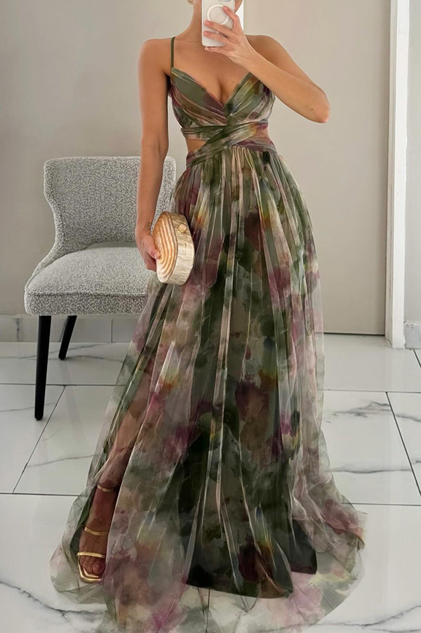 Mariah – Floral Lace-Up Maxi Dress