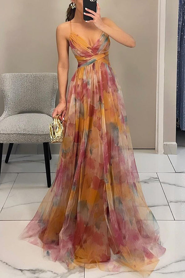 Mariah – Floral Lace-Up Maxi Dress