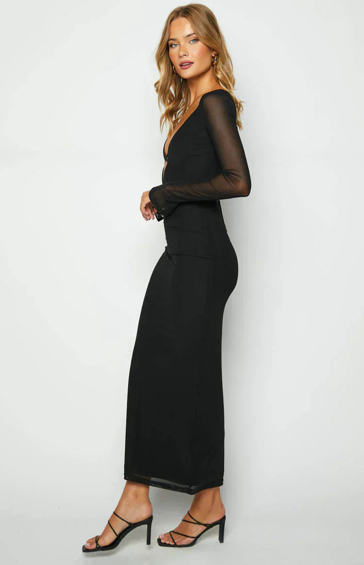 Kiara Black Midi Dress