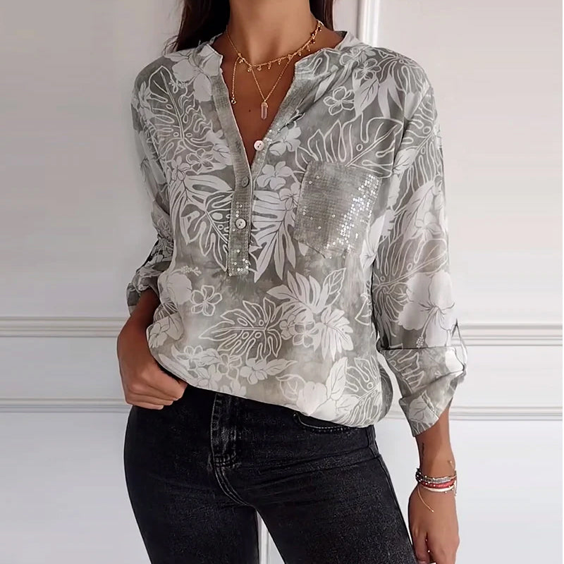 Astrid | Bluse mit V-Ausschnitt und Knopfleiste